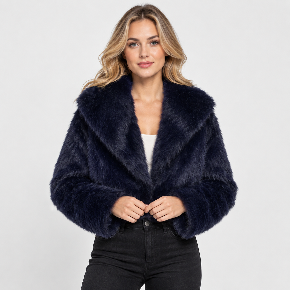 Women's Short Faux Fur Coat - Vintage Lapel Style