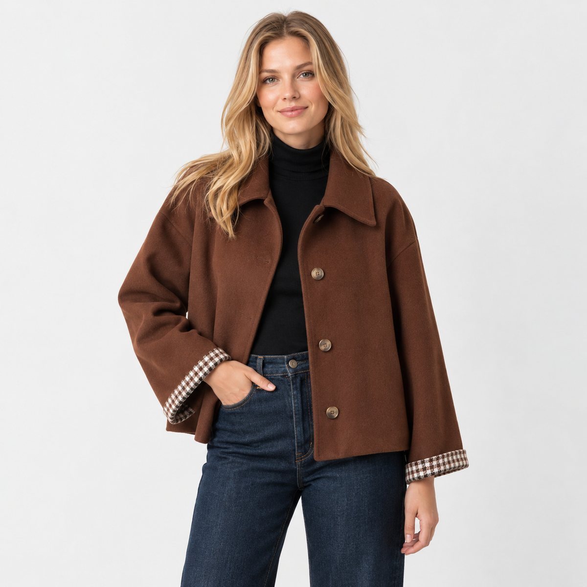 Women's Casual Jacket - Single-Breasted Woven Design