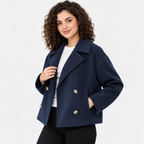 Women's Classic Double Breasted Coat with Notched Lapels