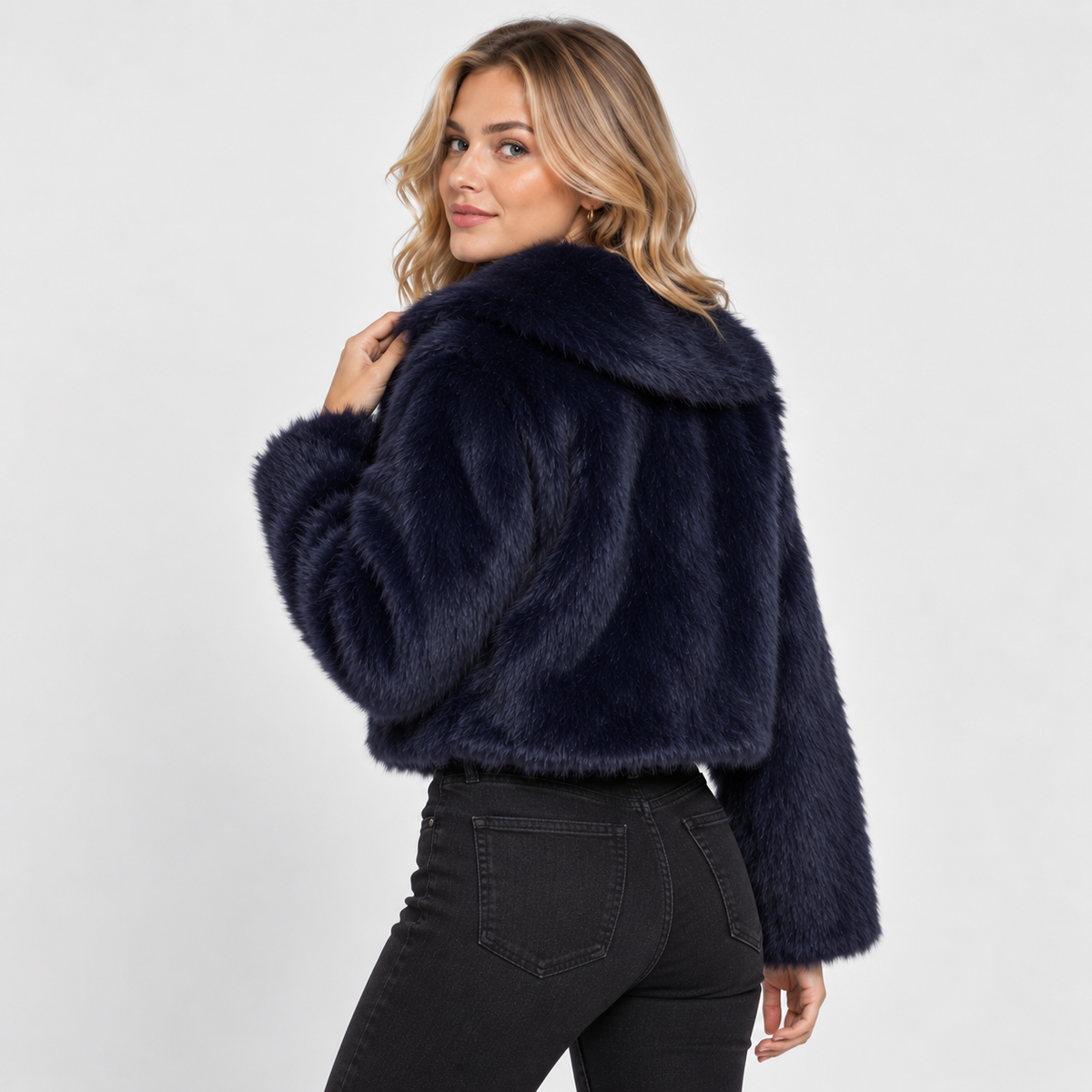 Women's Short Faux Fur Coat - Vintage Lapel Style