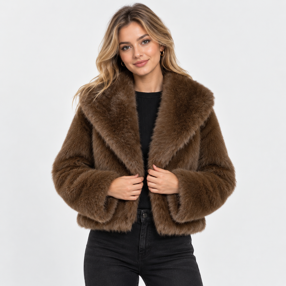 Women's Short Faux Fur Coat - Vintage Lapel Style