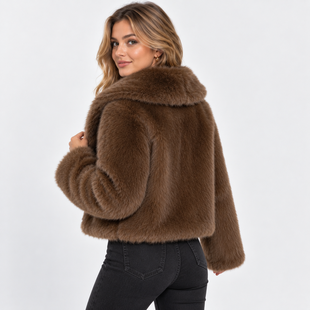 Women's Short Faux Fur Coat - Vintage Lapel Style
