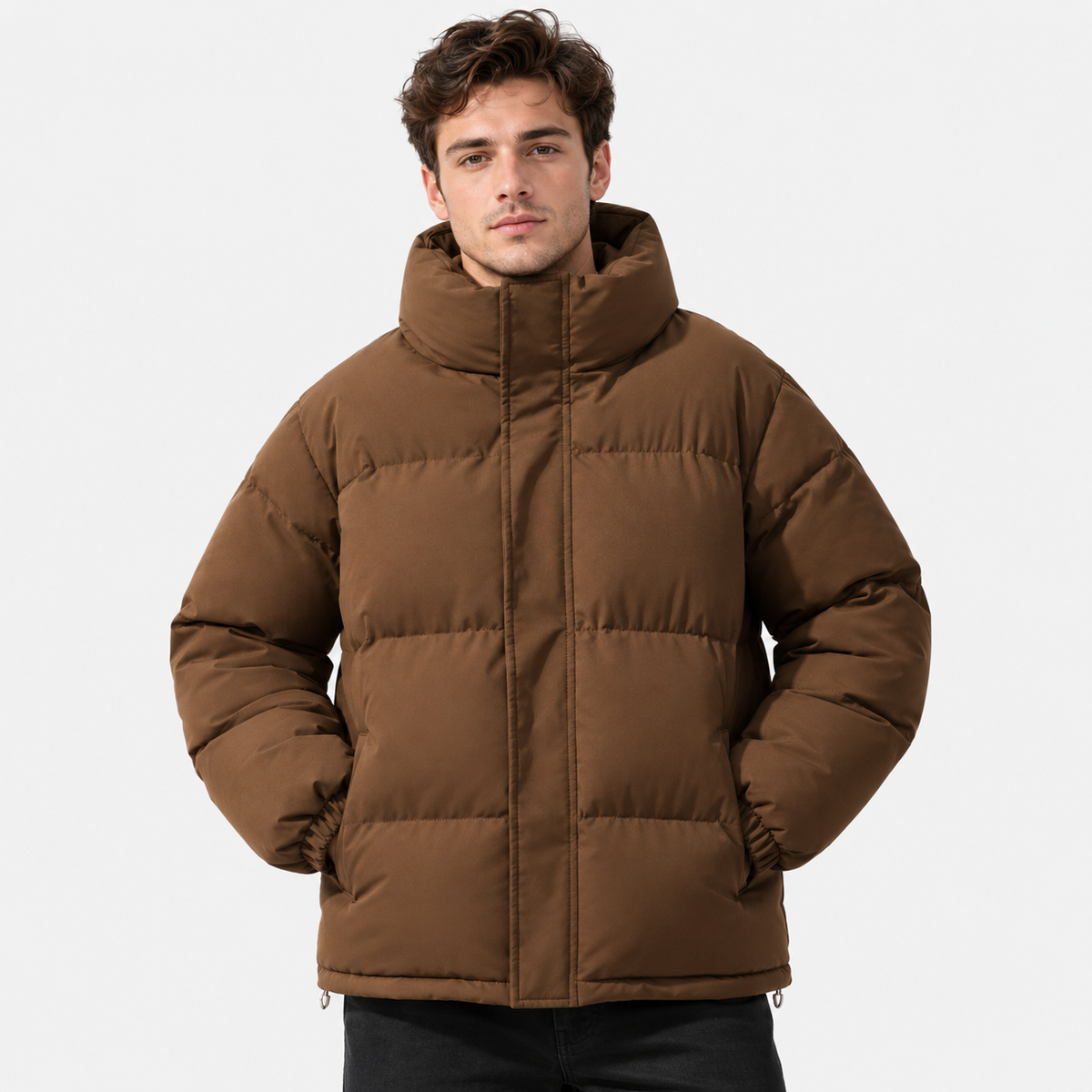 Men's Stand Collar Padded Coat - Thickened Loose Fit