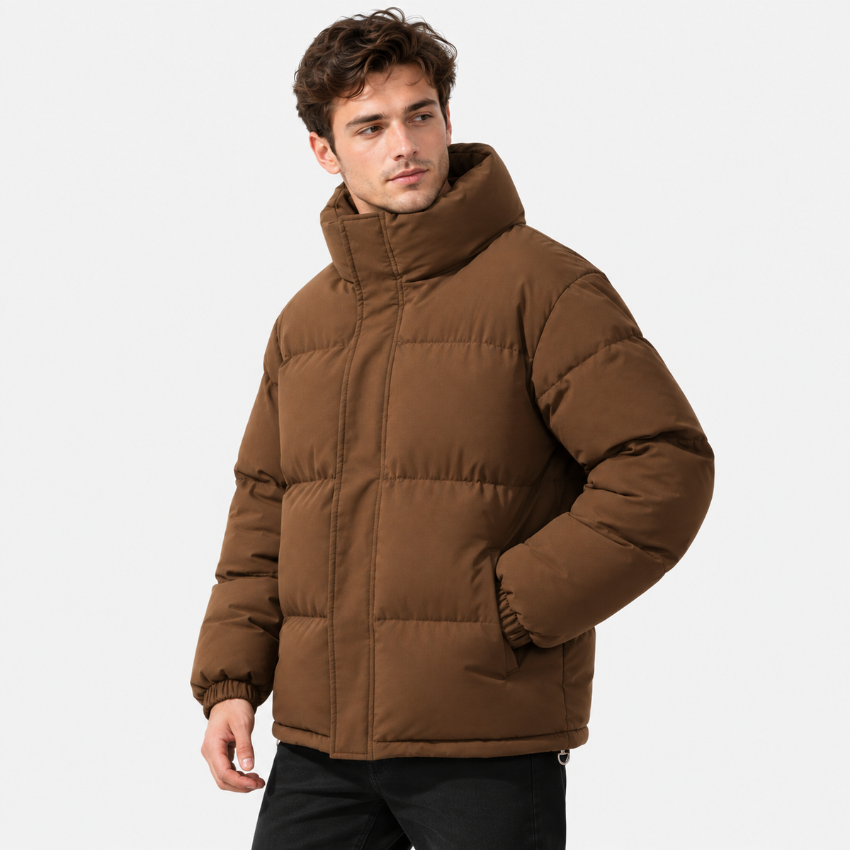 Men's Stand Collar Padded Coat - Thickened Loose Fit