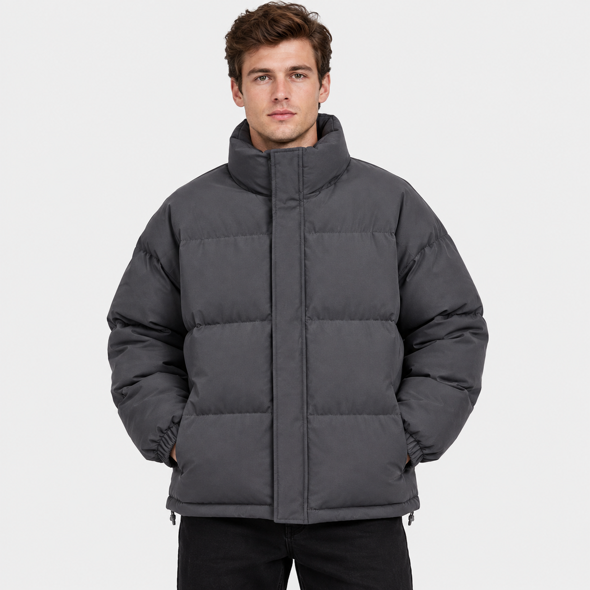 Men's Stand Collar Padded Coat - Thickened Loose Fit