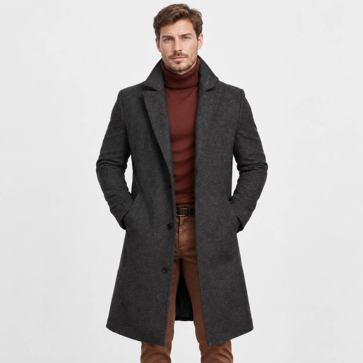 Men's Mid-Length Woolen Coat - Thickened Winter Style