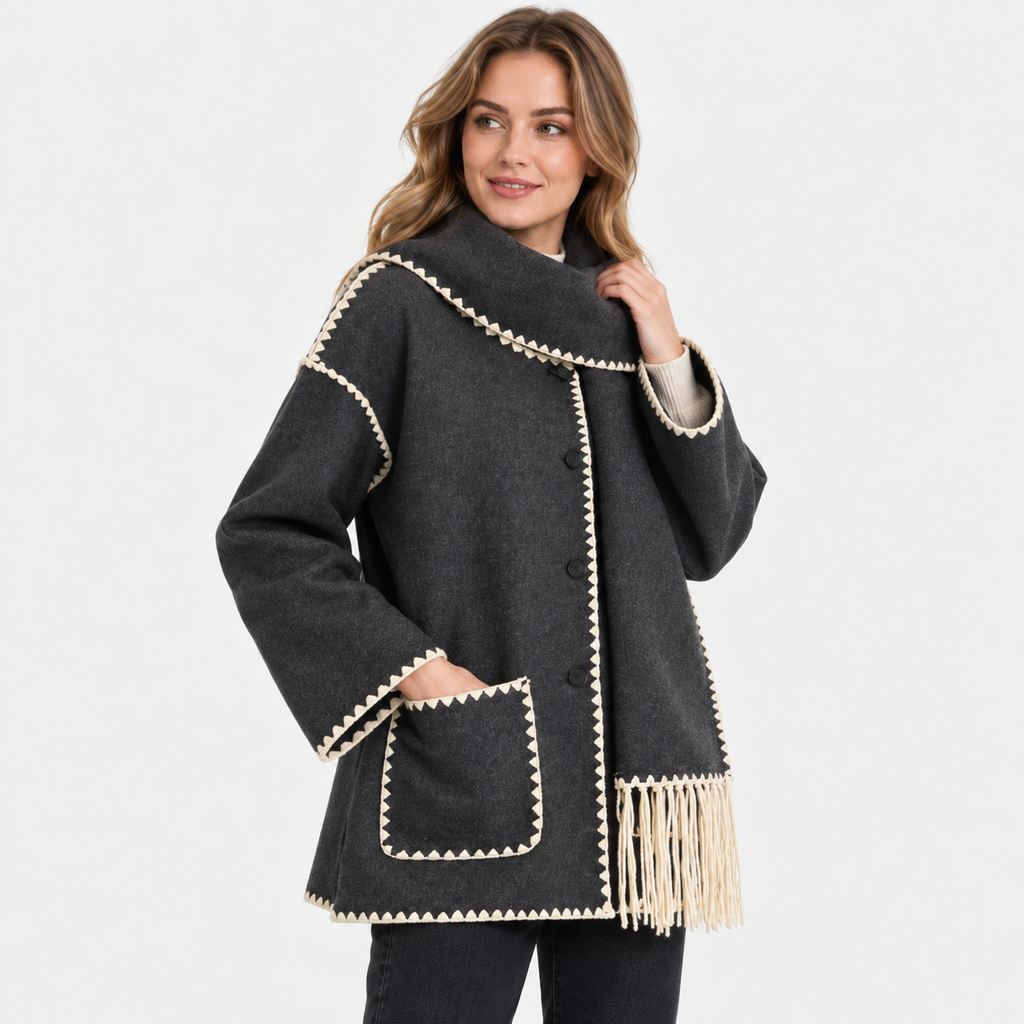 Women's Wool-Look Coat - Thick Loose Fit with Pockets