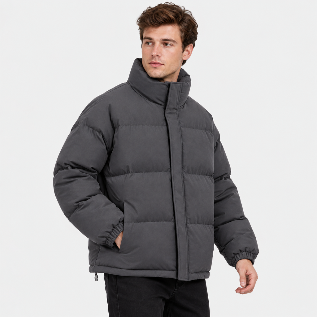 Men's Stand Collar Padded Coat - Thickened Loose Fit