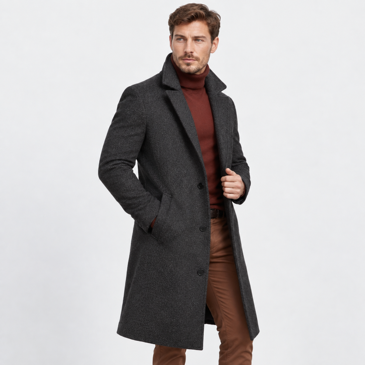Men's Mid-Length Woolen Coat - Thickened Winter Style
