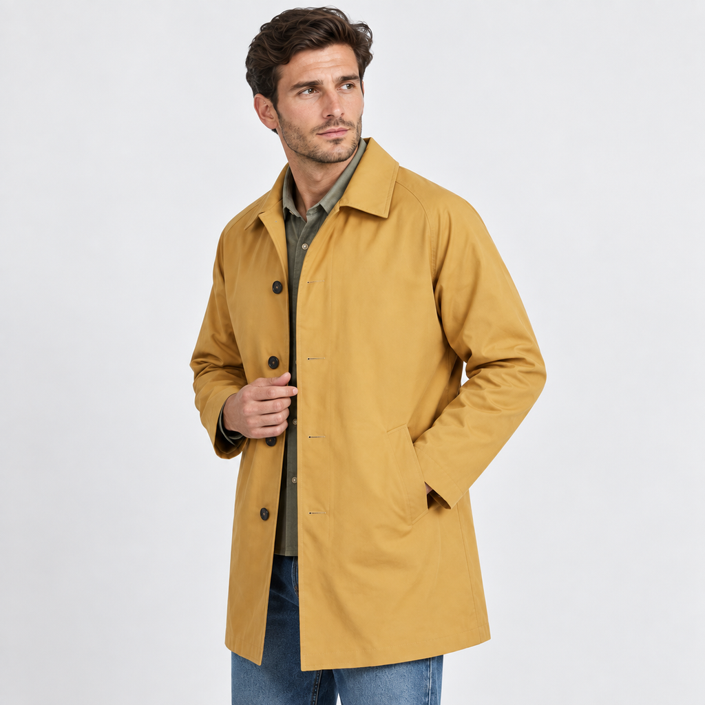Men's Single-Breasted Trench Coat - Lapel Collar