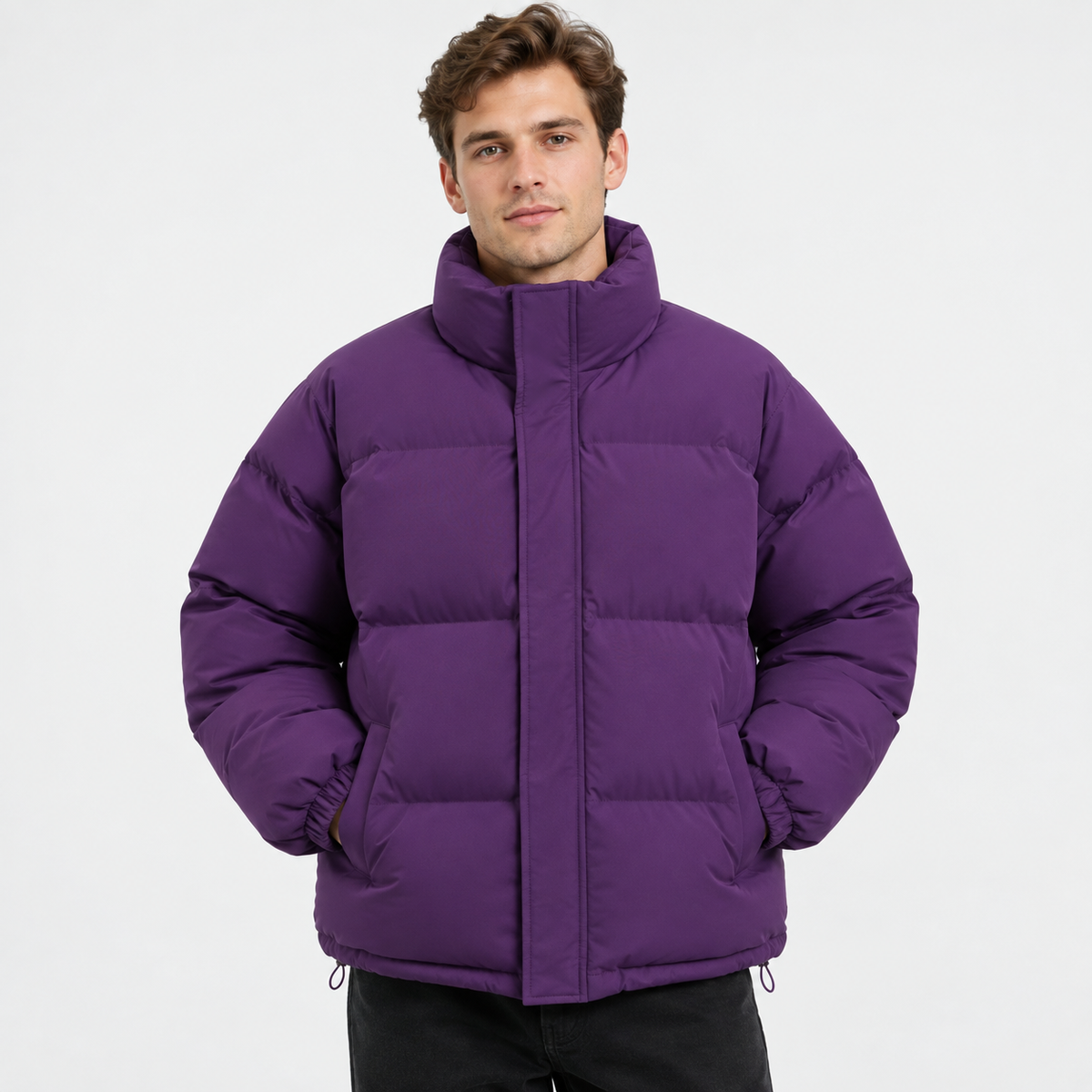 Men's Stand Collar Padded Coat - Thickened Loose Fit