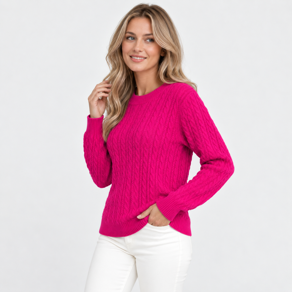 Women's Cable Knit Crew Neck Sweater - Long Sleeve