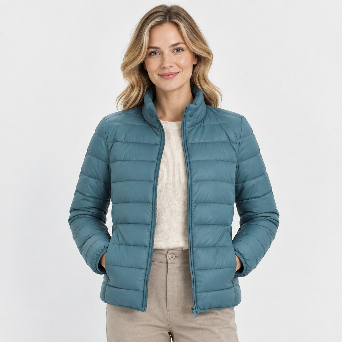 Women's Lightweight Down Jacket - Hooded with Pockets