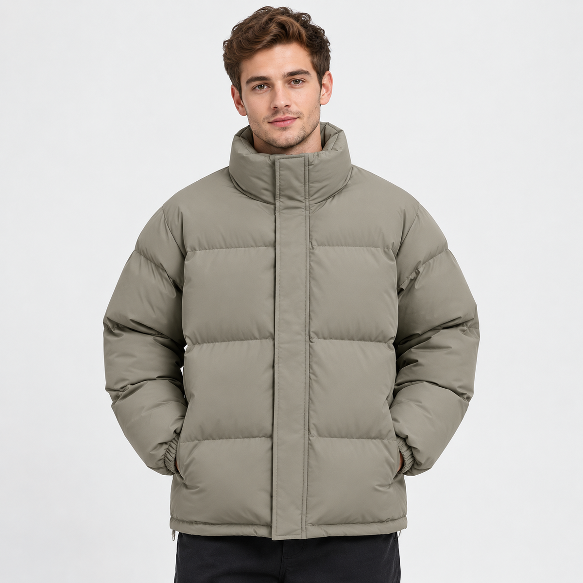 Men's Stand Collar Padded Coat - Thickened Loose Fit