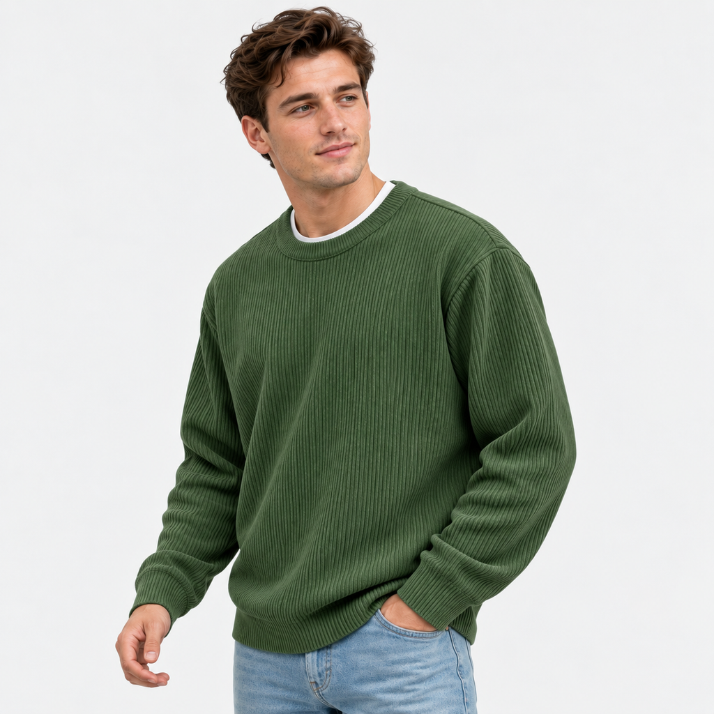 Men's Corduroy Crew Neck Sweatshirt - Long Sleeve