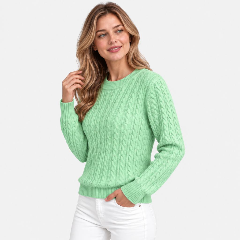Women's Cable Knit Crew Neck Sweater - Long Sleeve