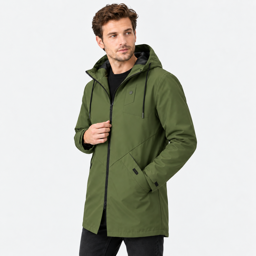 Men's Hooded Shell Jacket - Windproof Mid-Length Style