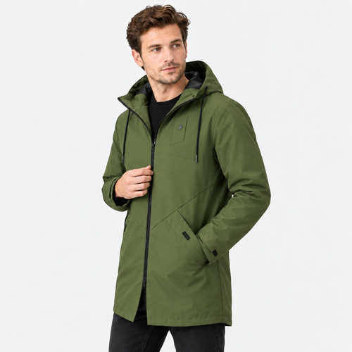 Men's Hooded Shell Jacket - Windproof Mid-Length Style