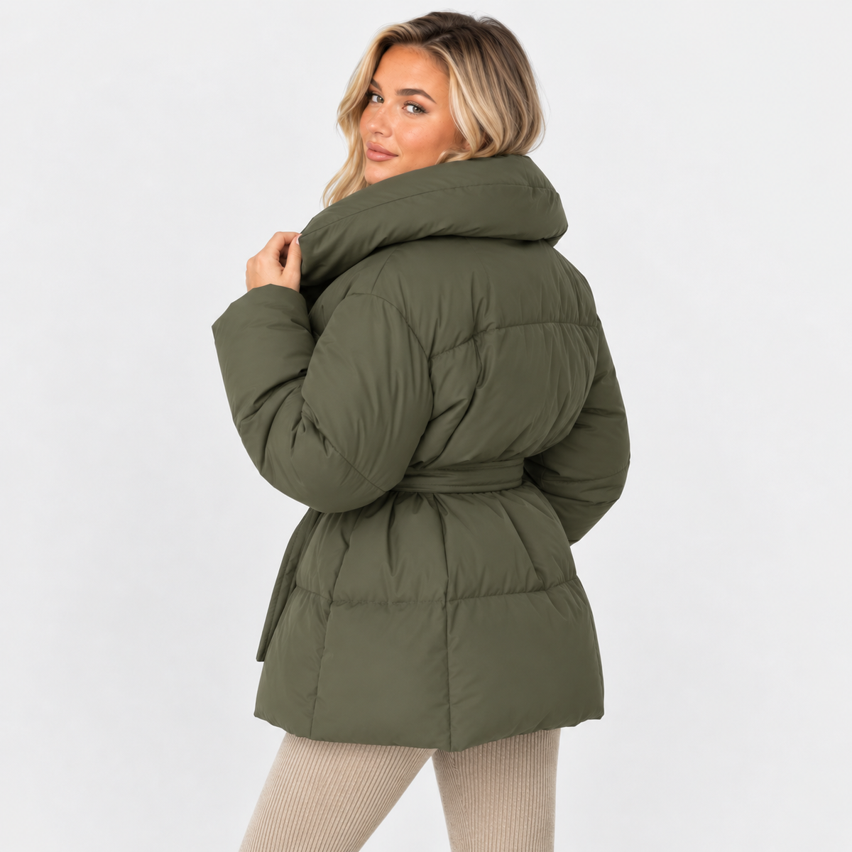 Women's Cotton Winter Coat - Belted Lapel Design