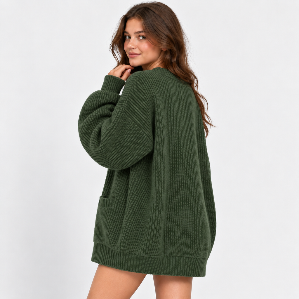Women's Loose Knit Cardigan Jacket - Button Front