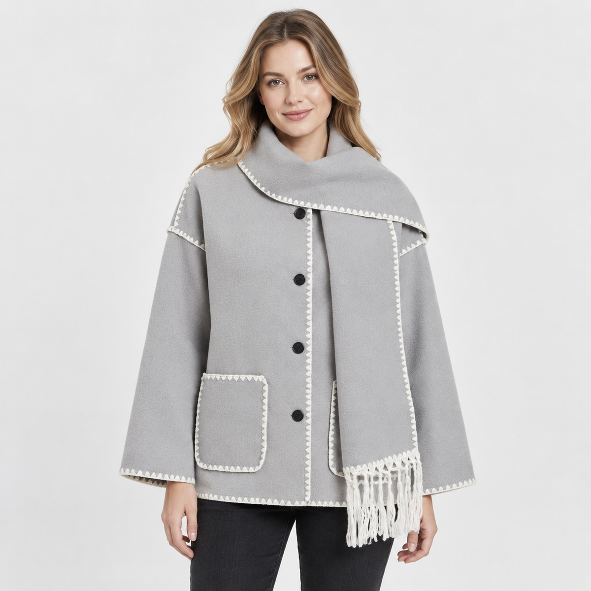 Women's Wool-Look Coat - Thick Loose Fit with Pockets