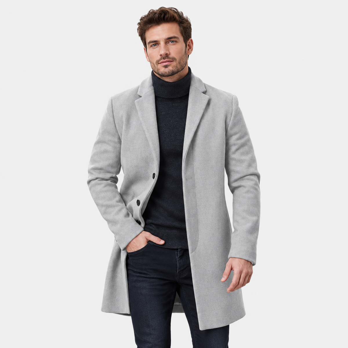 Men's Mid-Length Woolen Coat - Thickened Winter Style