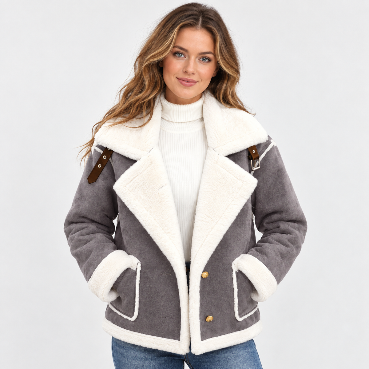 Women's Lined Winter Jacket - Elegant Lapel Style