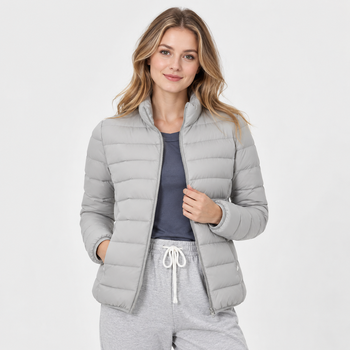 Women's Lightweight Down Jacket - Hooded with Pockets