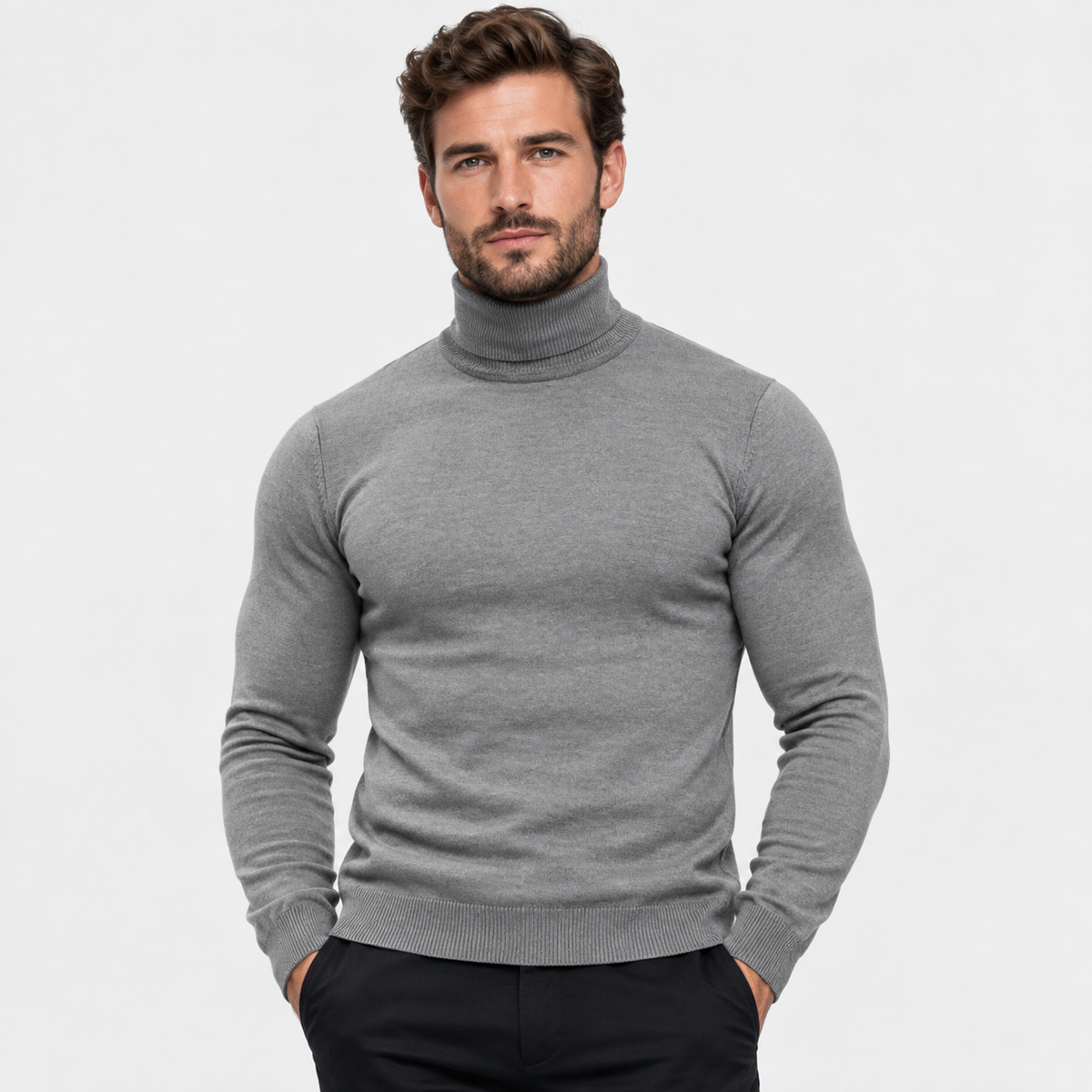 Men's Printed Turtleneck T-Shirt - Long Sleeve