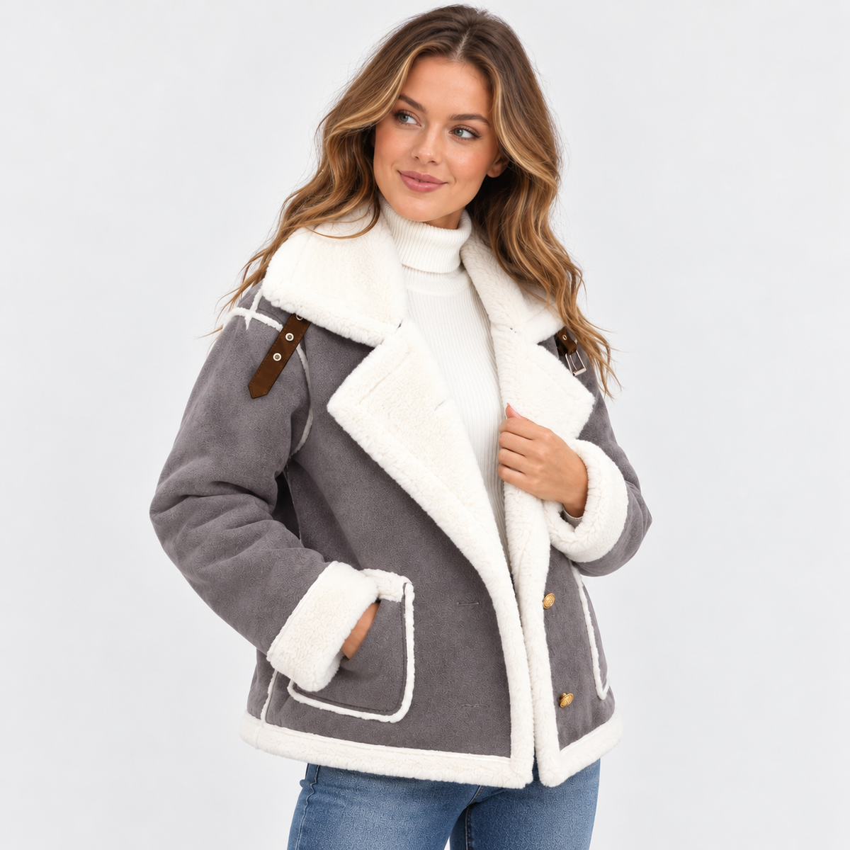 Women's Lined Winter Jacket - Elegant Lapel Style
