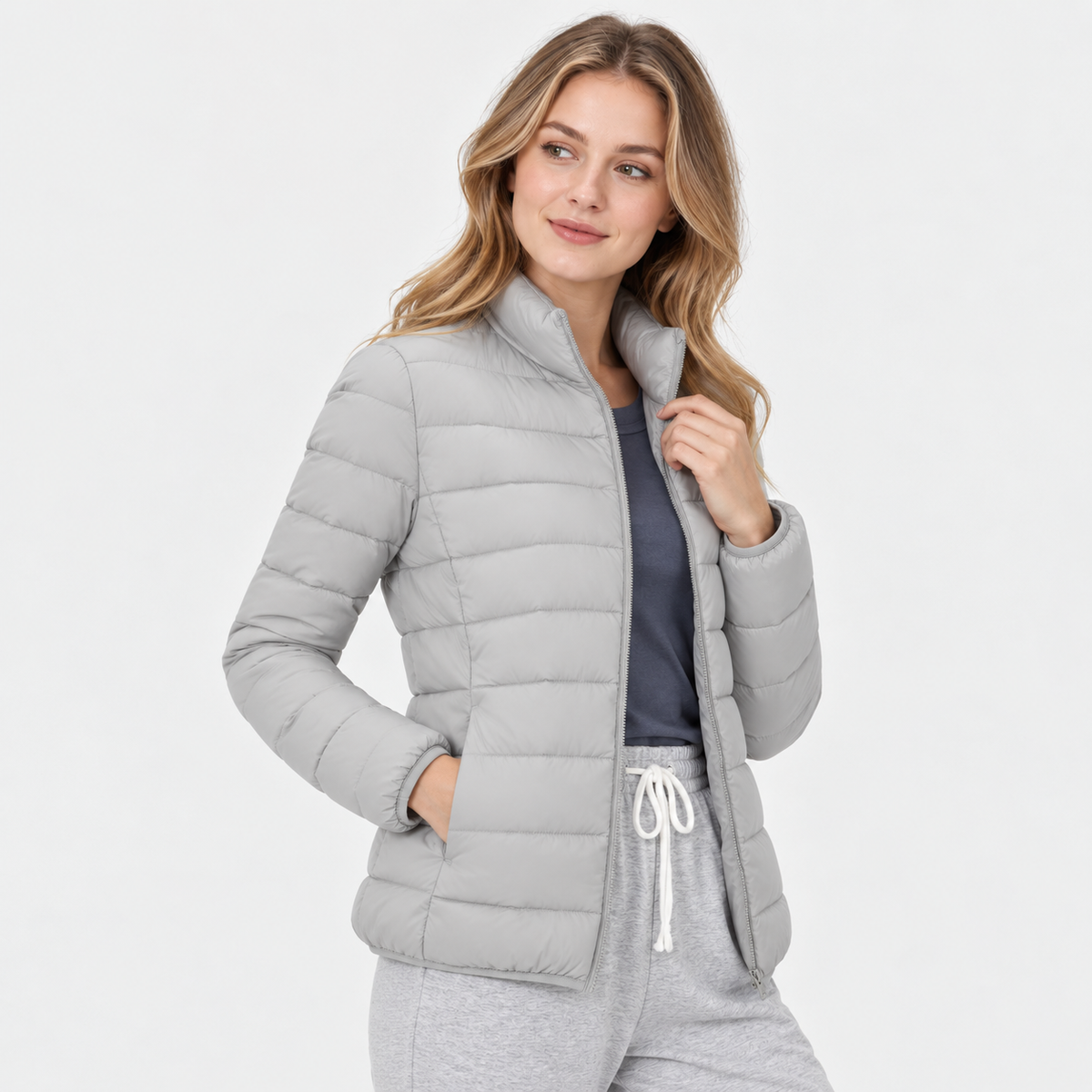 Women's Lightweight Down Jacket - Hooded with Pockets