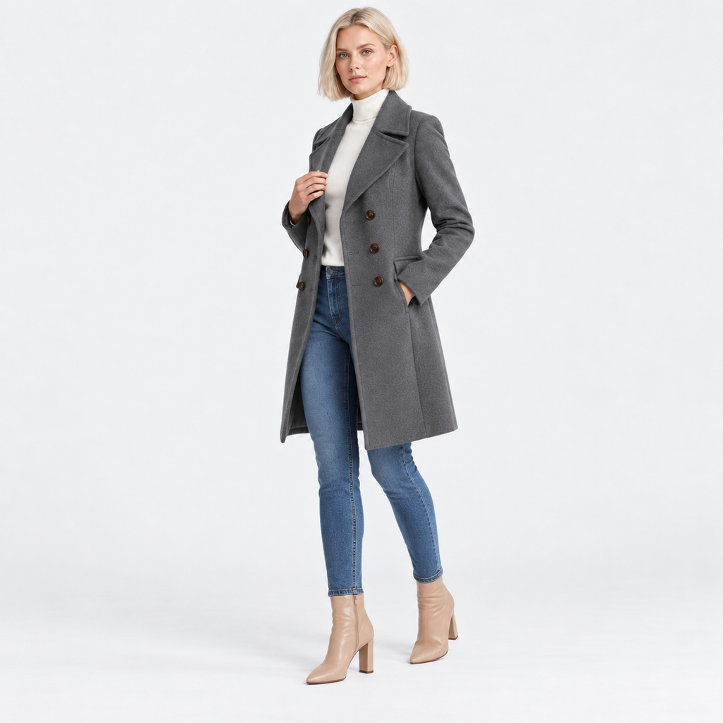 Women's Classic Mid-Length Wool Coat with Slim Fit