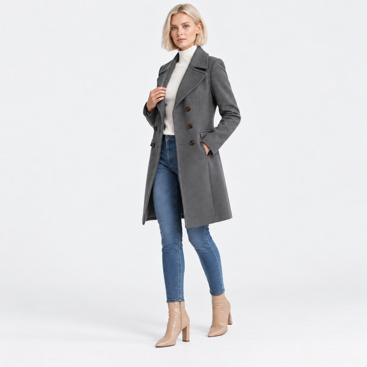 Women's Classic Mid-Length Wool Coat with Slim Fit