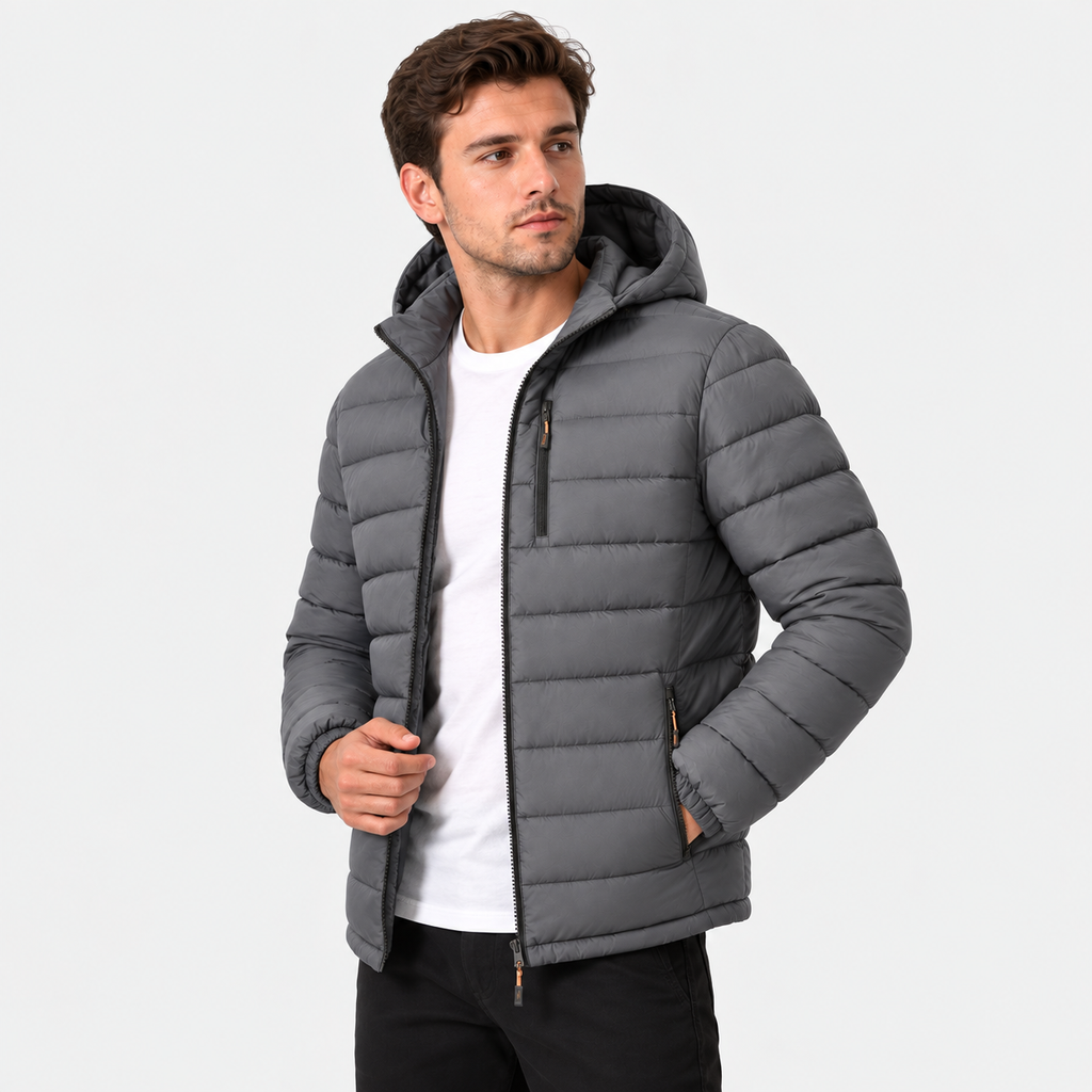 Men's Hooded Winter Jacket - Warm Padded Design