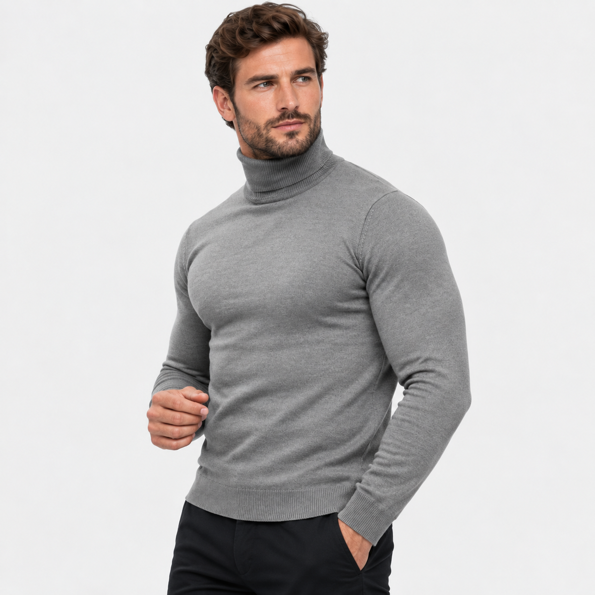 Men's Printed Turtleneck T-Shirt - Long Sleeve