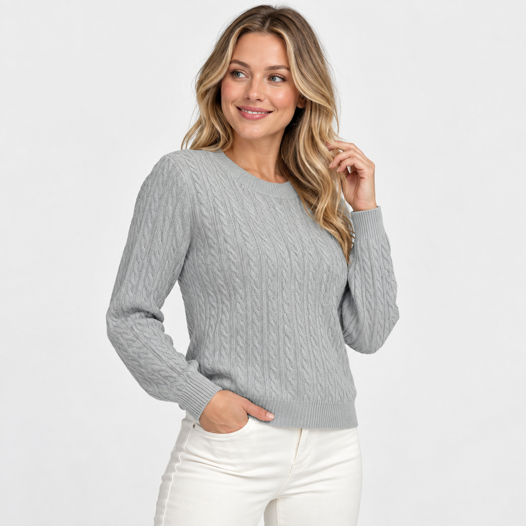 Women's Cable Knit Crew Neck Sweater - Long Sleeve