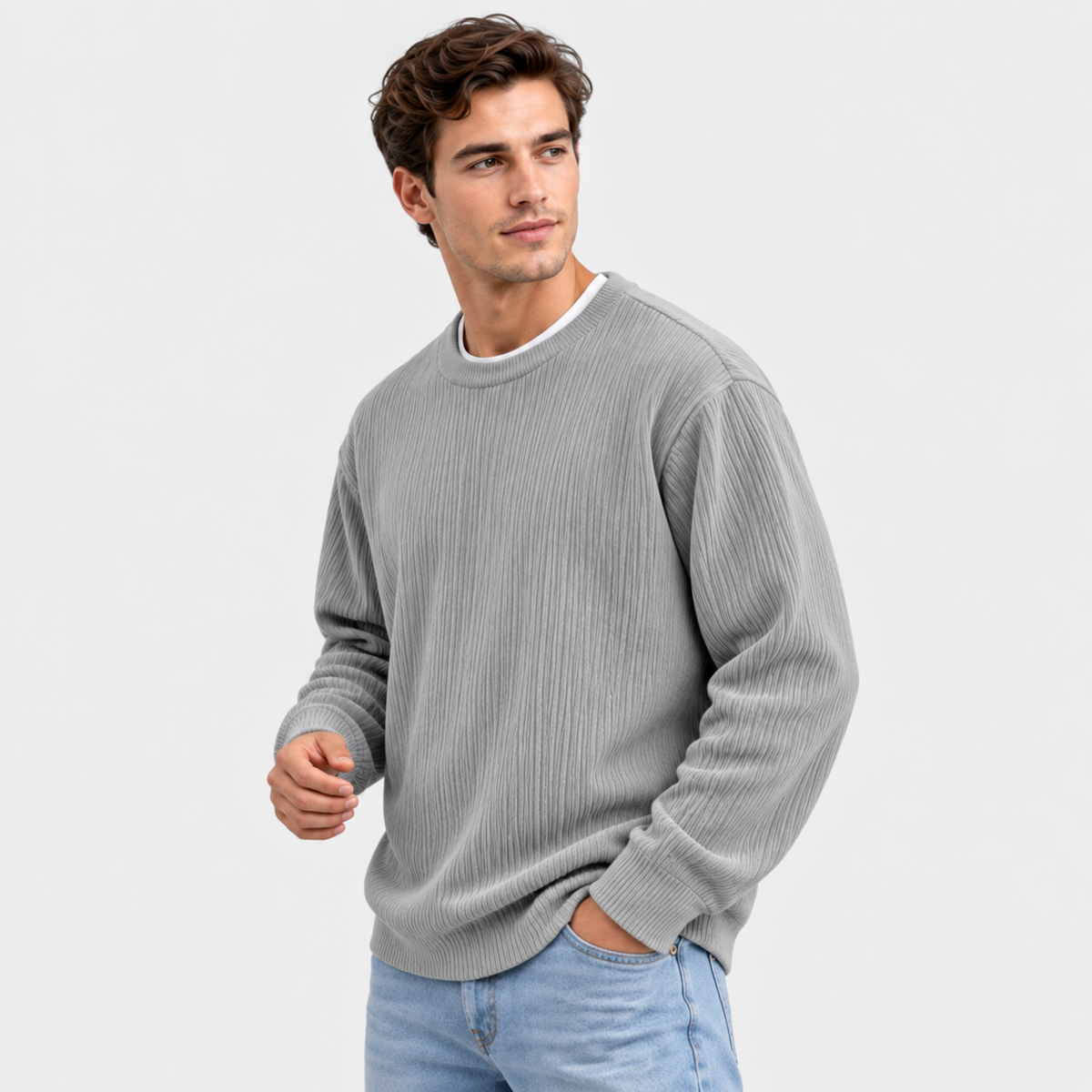 Men's Corduroy Crew Neck Sweatshirt - Long Sleeve