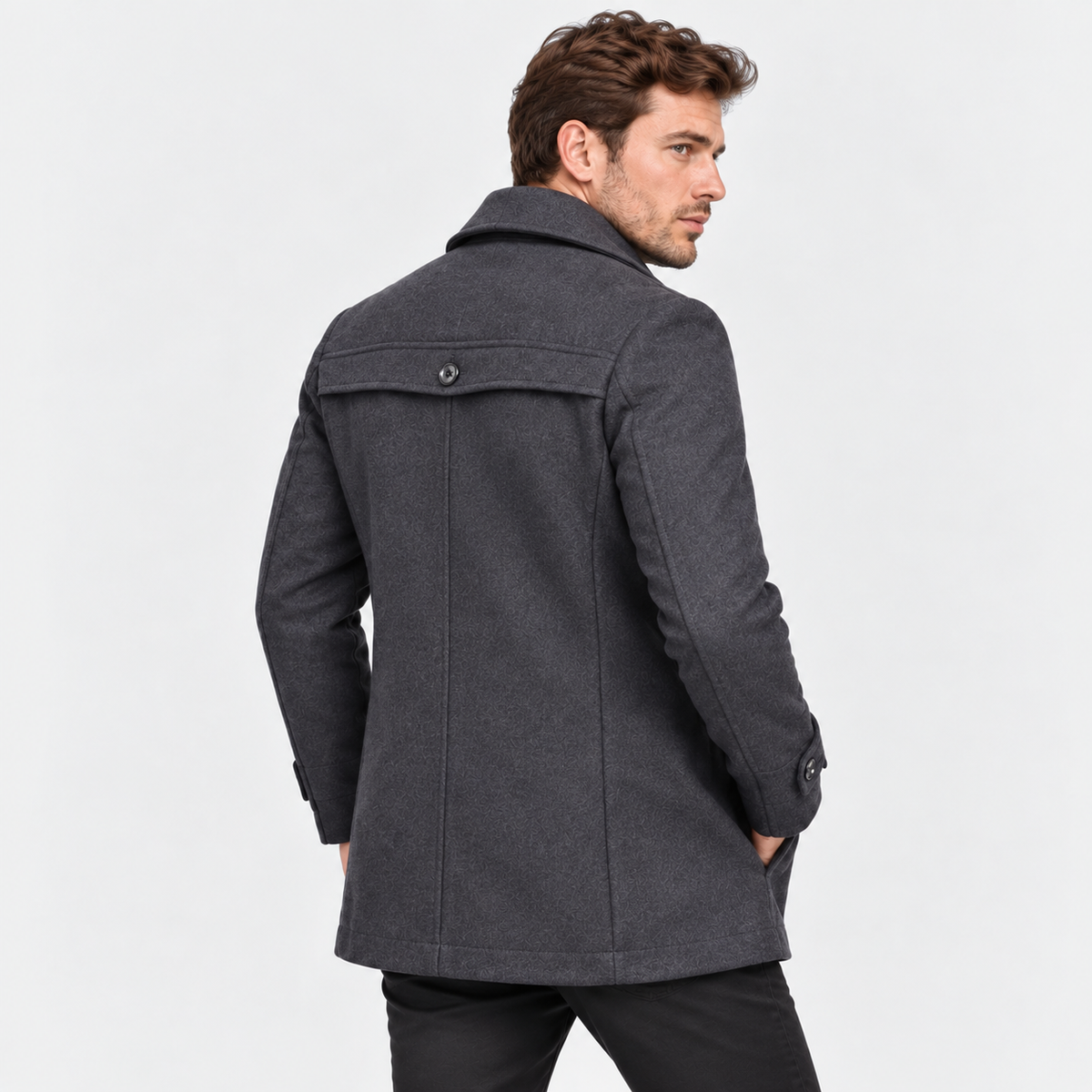 Men's Wool Blend Overcoat - Slim Fit Detachable Collar