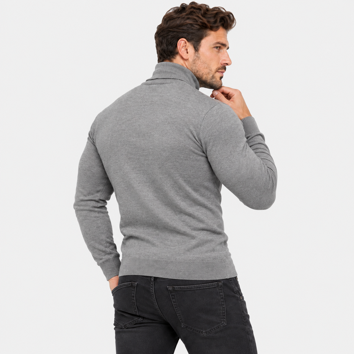 Men's Printed Turtleneck T-Shirt - Long Sleeve