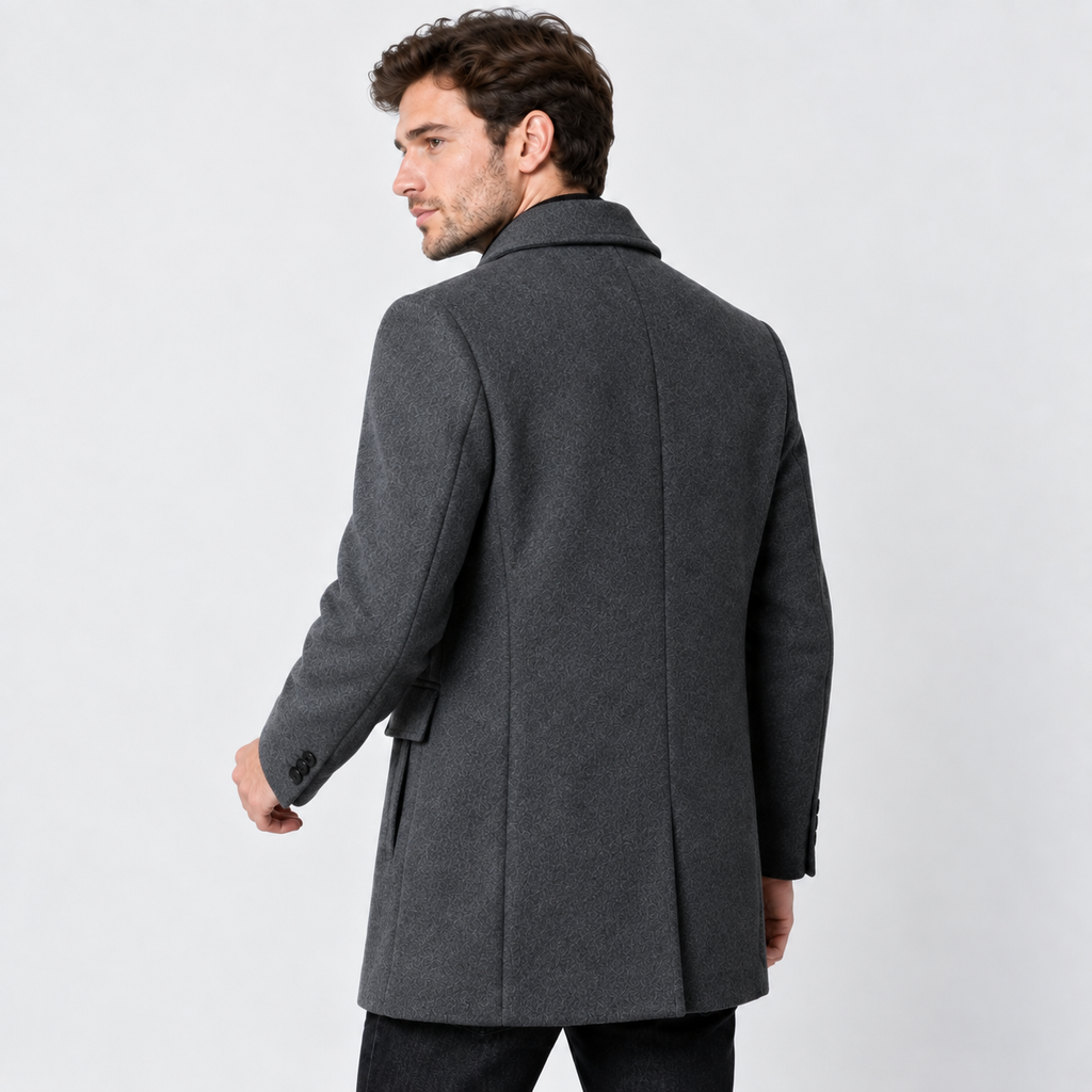 Men's Mid-Length Lapel Coat - Loose Fit Solid Color