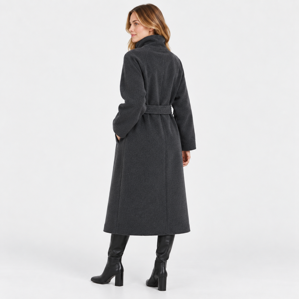 Women's Belted Overcoat - Long Stand Collar Style