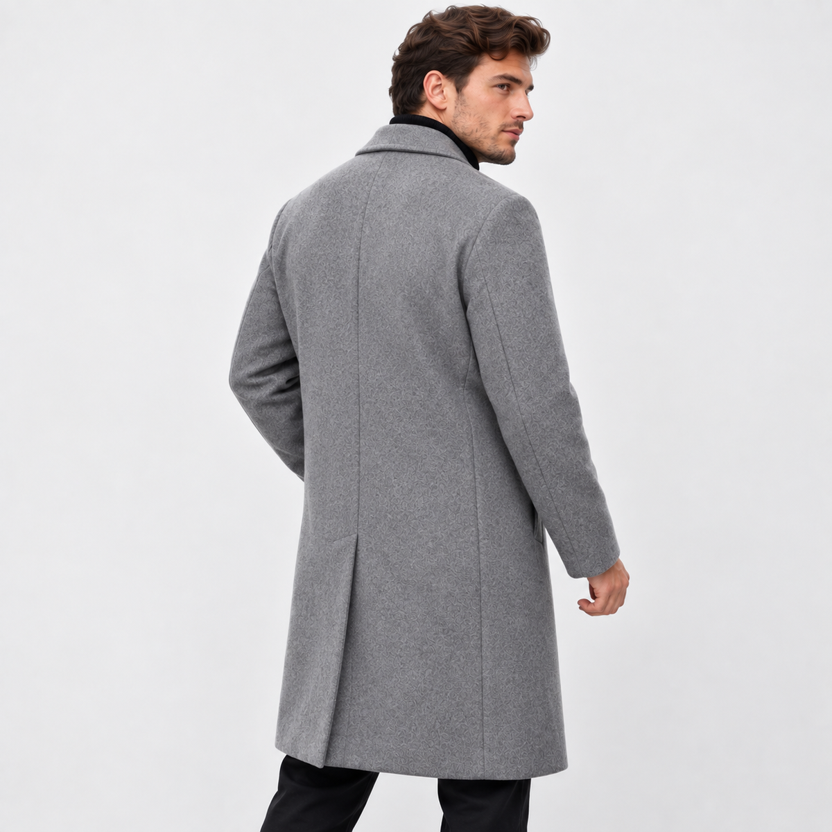 Men's Long Wool-Look Coat - Slim Fit Classic Style
