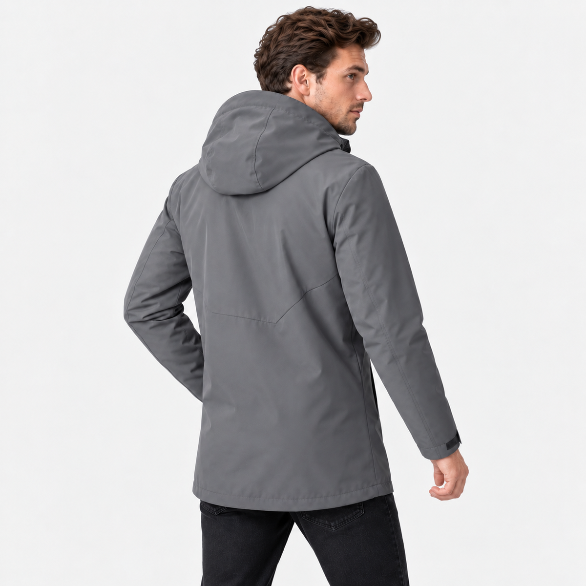 Men's Hooded Shell Jacket - Windproof Mid-Length Style