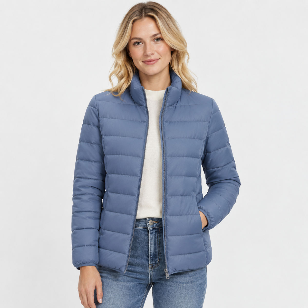 Women's Lightweight Down Jacket - Hooded with Pockets