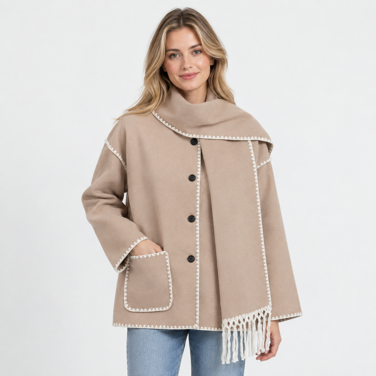 Women's Wool-Look Coat - Thick Loose Fit with Pockets