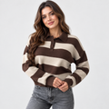 Women's Striped Half-Zip Sweater - Viscose Knit