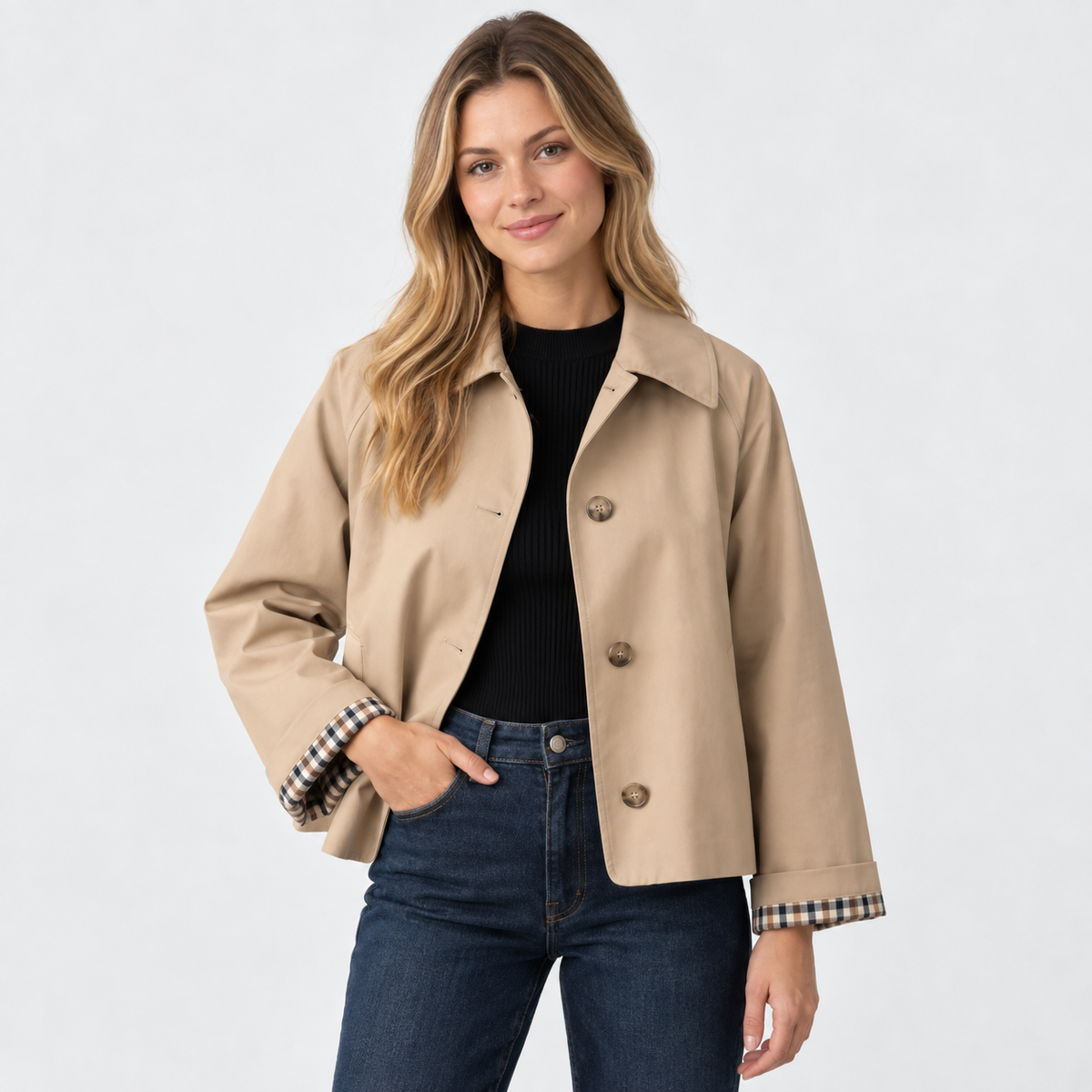 Women's Casual Jacket - Single-Breasted Woven Design