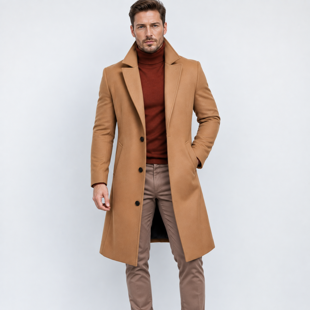 Men's Mid-Length Woolen Coat - Thickened Winter Style