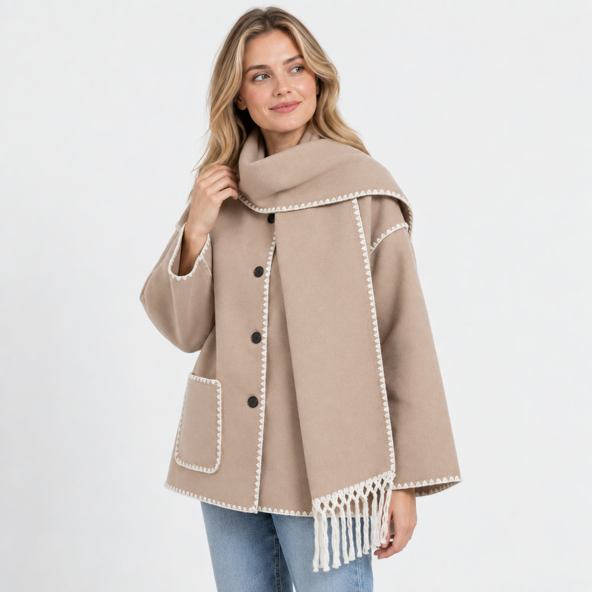 Women's Wool-Look Coat - Thick Loose Fit with Pockets