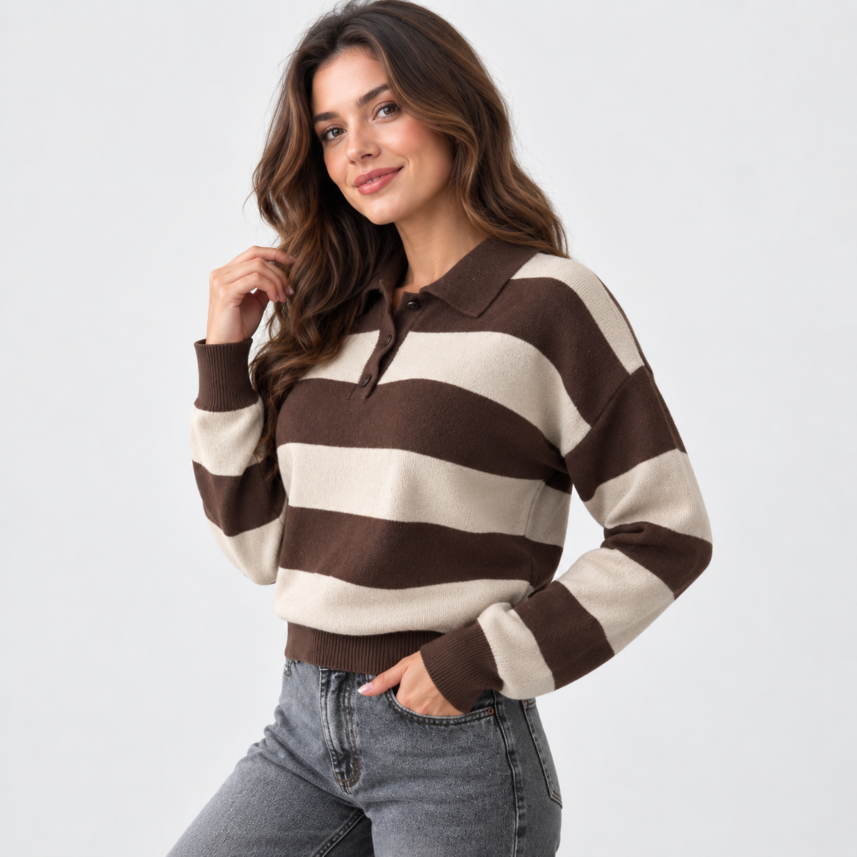 Women's Striped Half-Zip Sweater - Viscose Knit